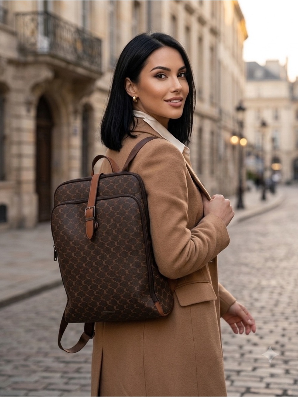 Cluci laptop Backpack with Crescent Pattern and different pockets.